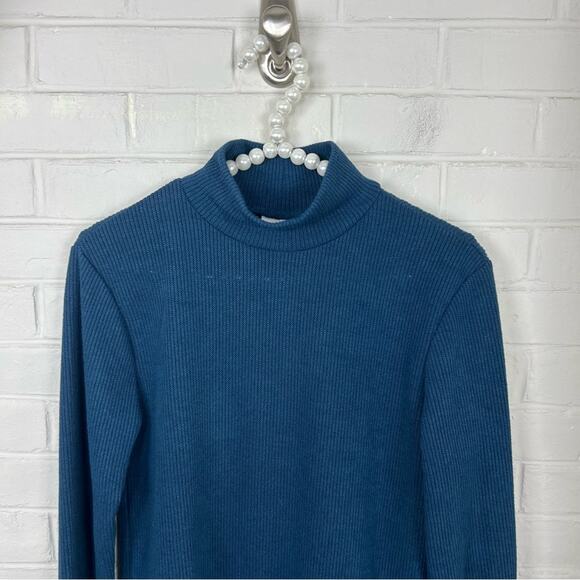 Lularoe Blue Ribbed Mock Neck Lightweight Knit Long Sleeve Size S - Picture 2 of 8